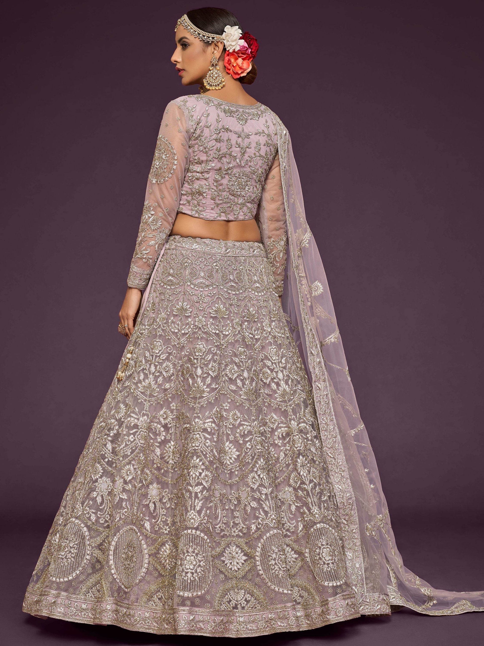 Precious Lilac Embroidered Soft Net Lehenga Choli With Dupatta - Zeel Clothing