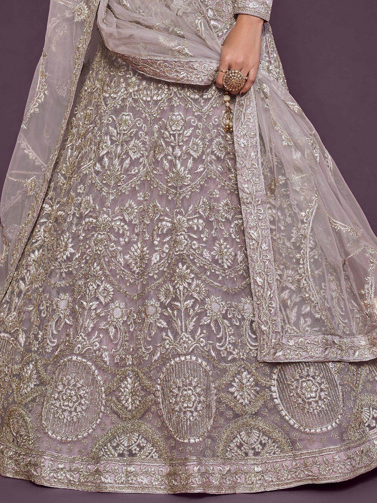 Precious Lilac Embroidered Soft Net Lehenga Choli With Dupatta - Zeel Clothing