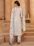 Precious Off-White Thread Embroidery Cotton Pant Suit With Dupatta - Zeel Clothing