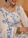 Precious Off-White Thread Embroidery Cotton Pant Suit With Dupatta - Zeel Clothing