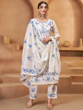 Precious Off-White Thread Embroidery Cotton Pant Suit With Dupatta - Zeel Clothing