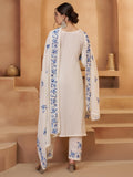 Precious Off-White Thread Embroidery Cotton Pant Suit With Dupatta - Zeel Clothing