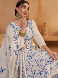 Precious Off-White Thread Embroidery Cotton Pant Suit With Dupatta - Zeel Clothing
