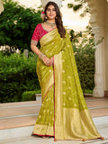 Precious Olive Green Zari Weaving Silk Mehendi Wear Saree With Blouse