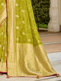 Precious Olive Green Zari Weaving Silk Mehendi Wear Saree With Blouse