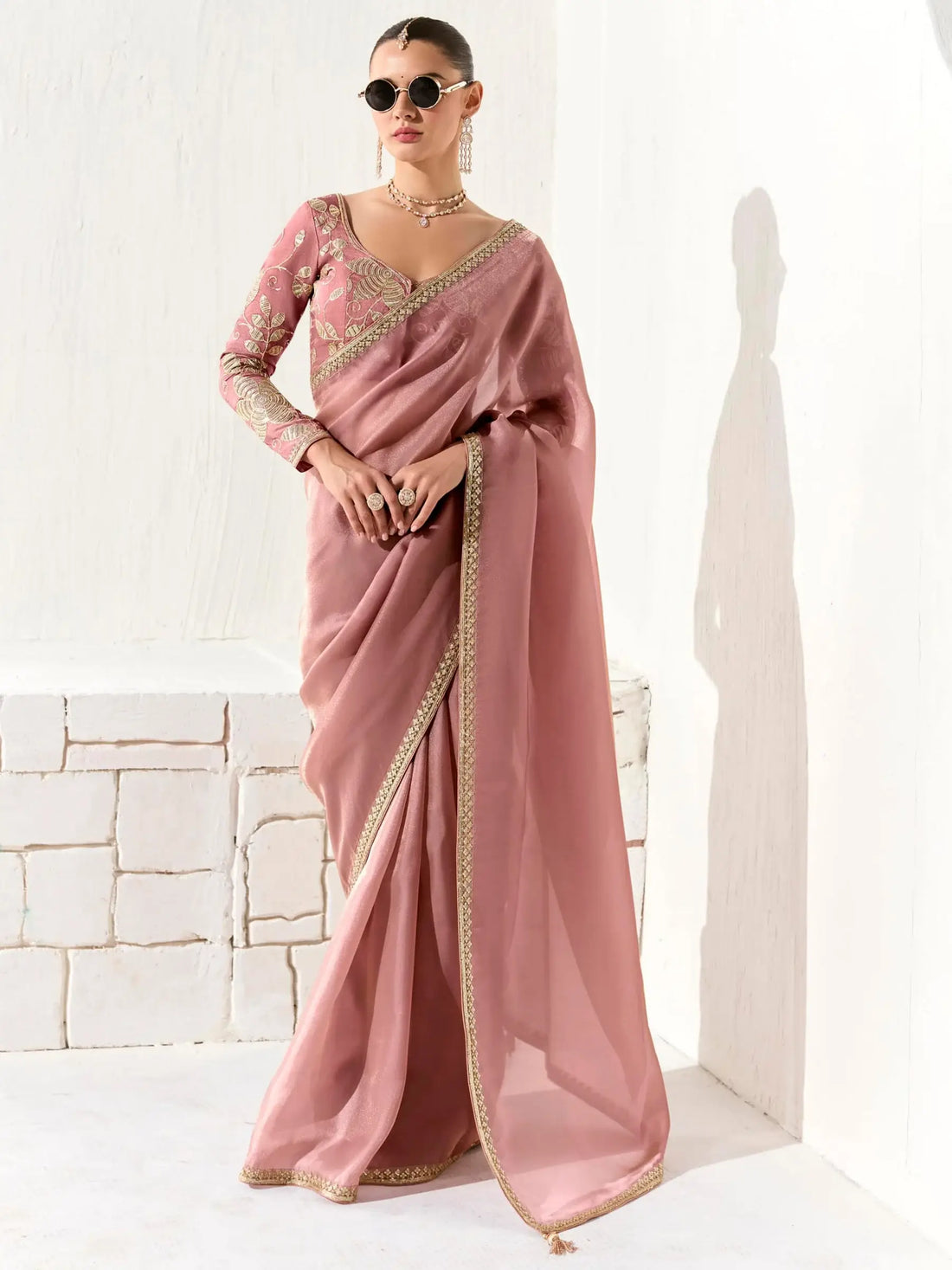 Precious Peach Border Work Tissue Silk Festival Wear Saree With Blouse - Zeel Clothing