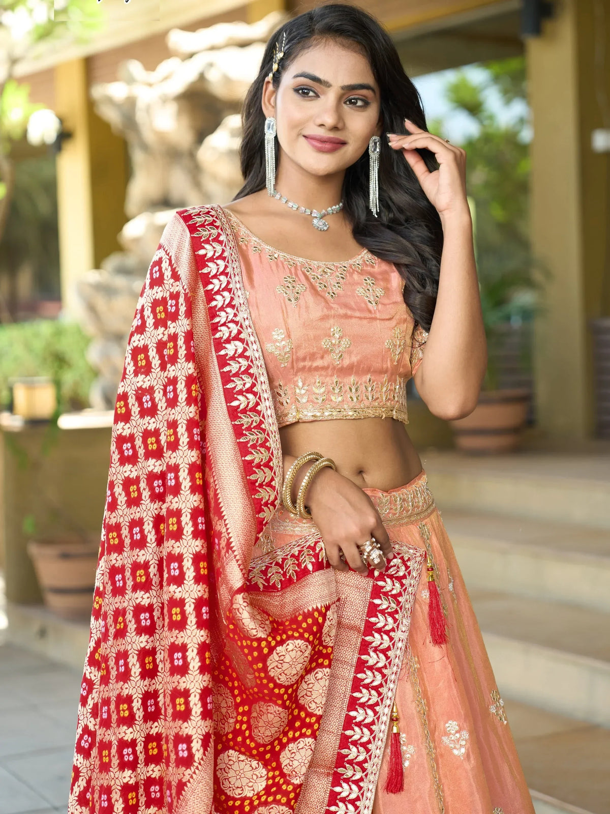 Precious Peach Gota Work Viscose Silk Wedding Wear Lehenga Choli - Zeel Clothing