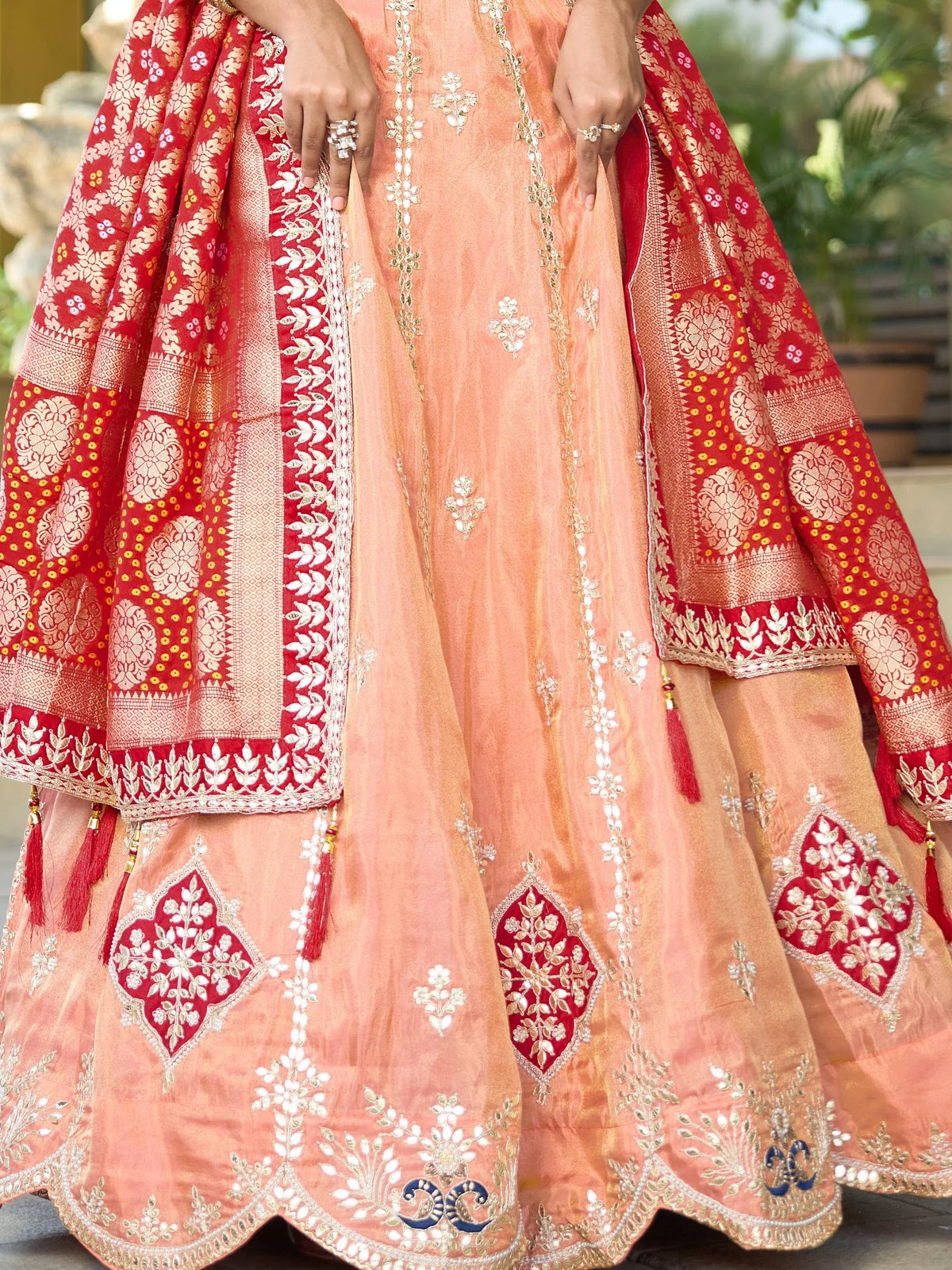 Precious Peach Gota Work Viscose Silk Wedding Wear Lehenga Choli - Zeel Clothing