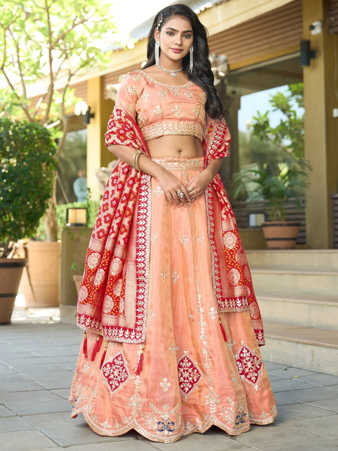 Precious Peach Gota Work Viscose Silk Wedding Wear Lehenga Choli - Zeel Clothing