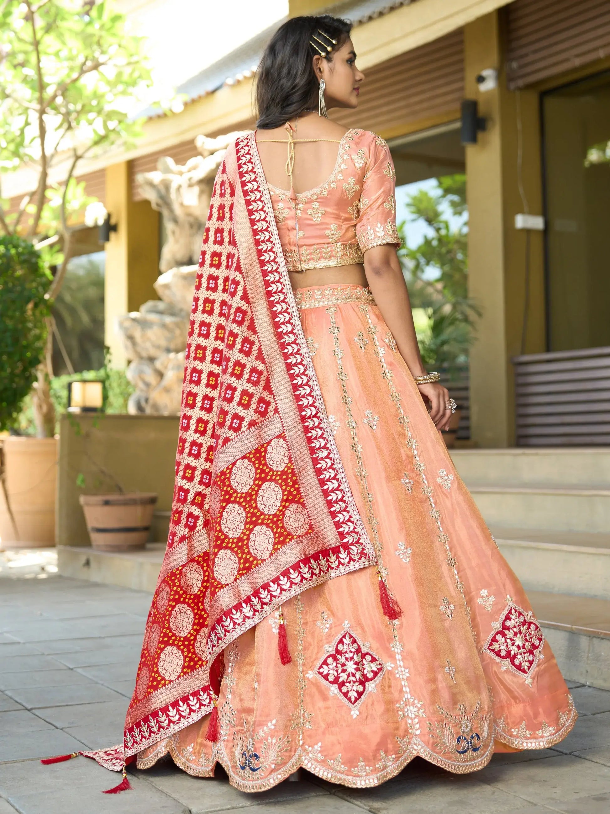 Precious Peach Gota Work Viscose Silk Wedding Wear Lehenga Choli - Zeel Clothing