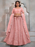 Precious Peach Thread Embroidery Net Party Wear Lehenga Choli - Zeel Clothing