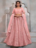 Precious Peach Thread Embroidery Net Party Wear Lehenga Choli - Zeel Clothing
