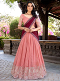 Precious Peach Thread Embroidery Organza Festival Wear Lehenga Choli - Zeel Clothing