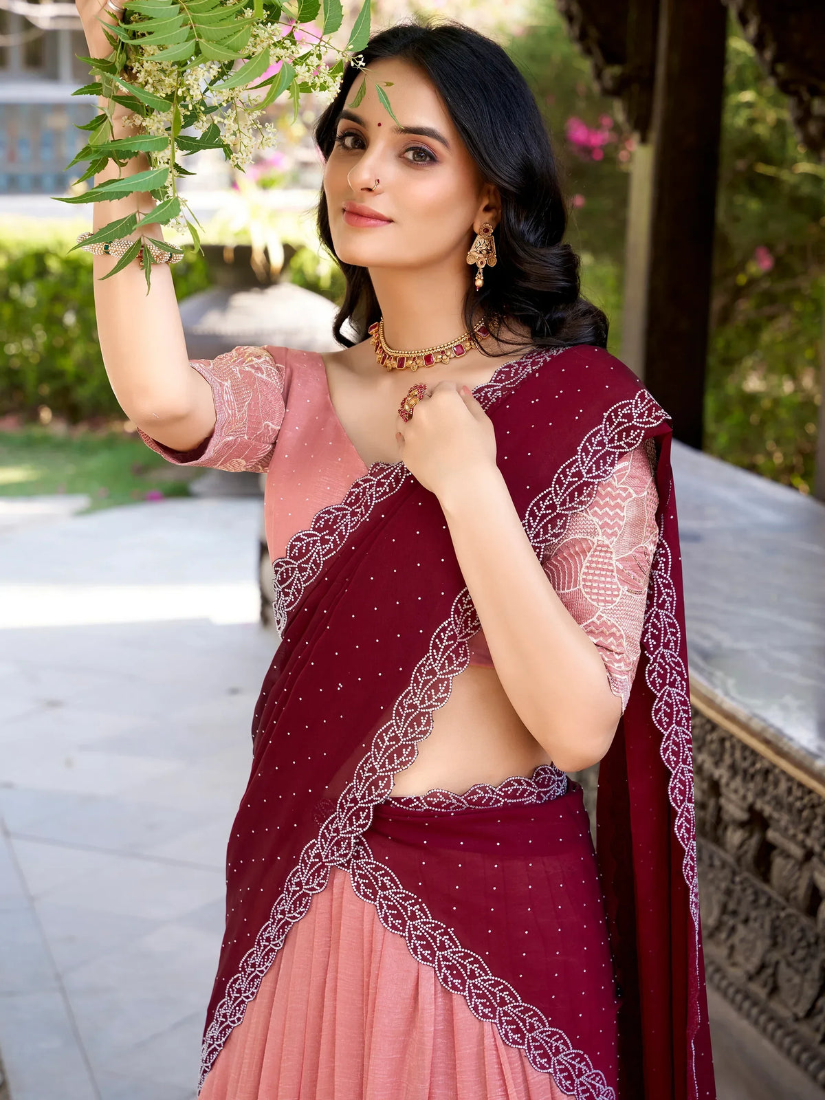 Precious Peach Thread Embroidery Organza Festival Wear Lehenga Choli - Zeel Clothing