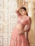 Precious Peach Thread Work Net Bridesmaid Lehenga Choli - Zeel Clothing