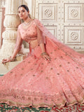 Precious Peach Thread Work Net Bridesmaid Lehenga Choli - Zeel Clothing