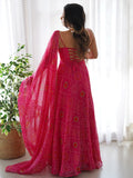 Precious Pink Bandhani Printed Chiffon Event Wear Gown With Dupatta - Zeel Clothing