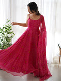 Precious Pink Bandhani Printed Chiffon Event Wear Gown With Dupatta - Zeel Clothing