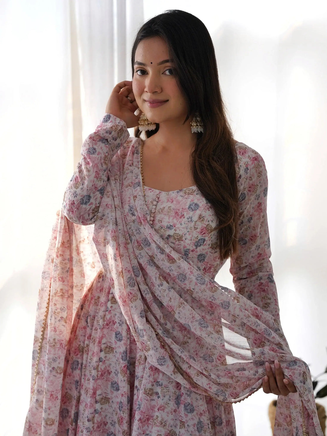 Precious Pink Digital Printed Chiffon Anarkali Suit With Dupatta - Zeel Clothing