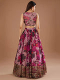 Precious Pink Floral Printed Organza Lehenga Choli With Dupatta