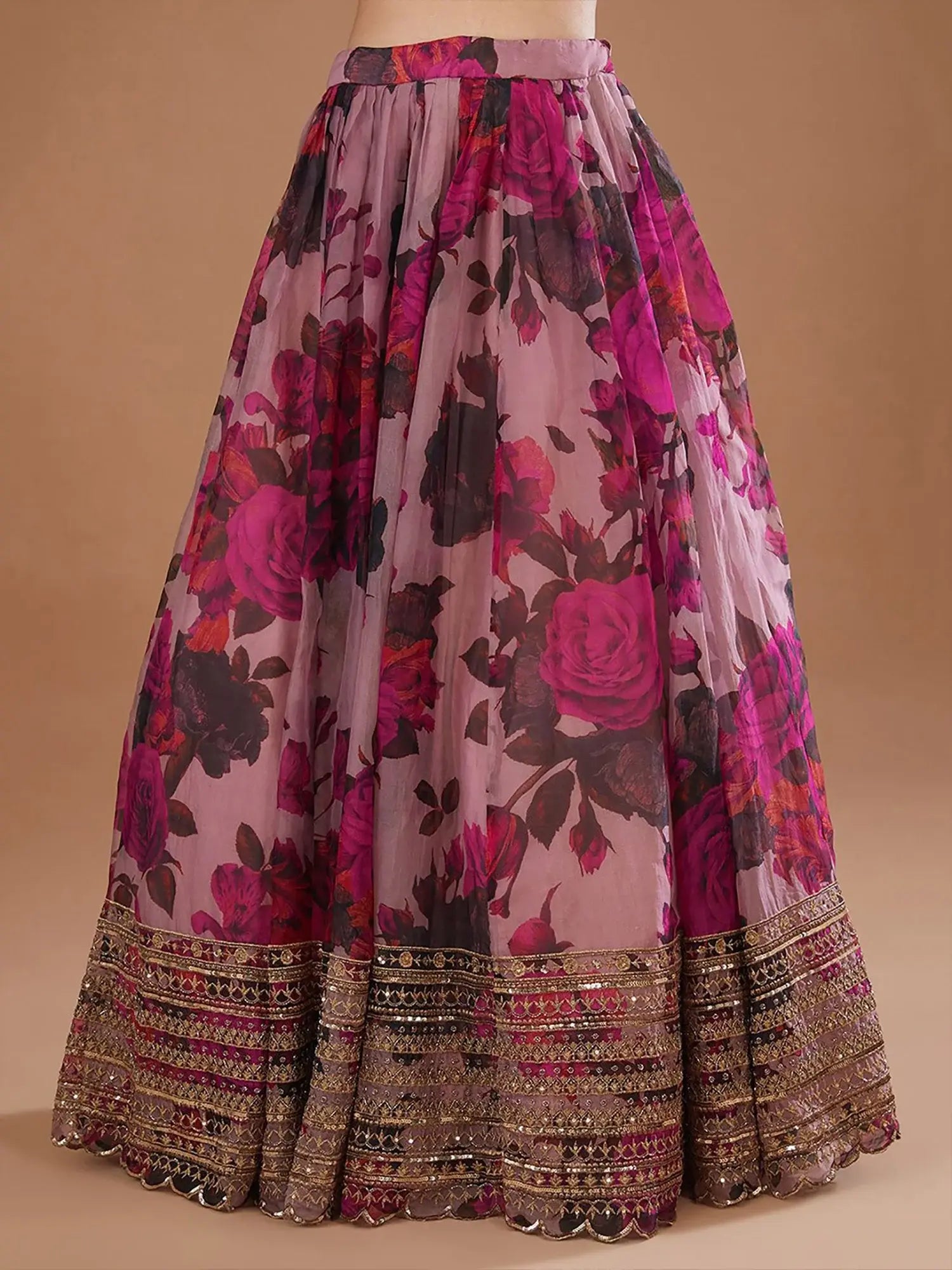 Precious Pink Floral Printed Organza Lehenga Choli With Dupatta - Zeel Clothing