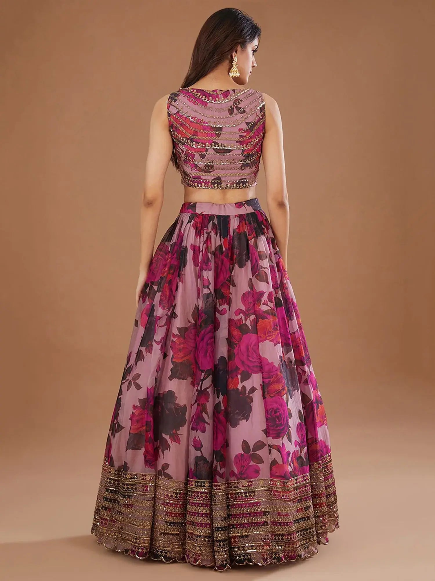 Precious Pink Floral Printed Organza Lehenga Choli With Dupatta - Zeel Clothing