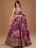 Precious Pink Floral Printed Organza Lehenga Choli With Dupatta - Zeel Clothing