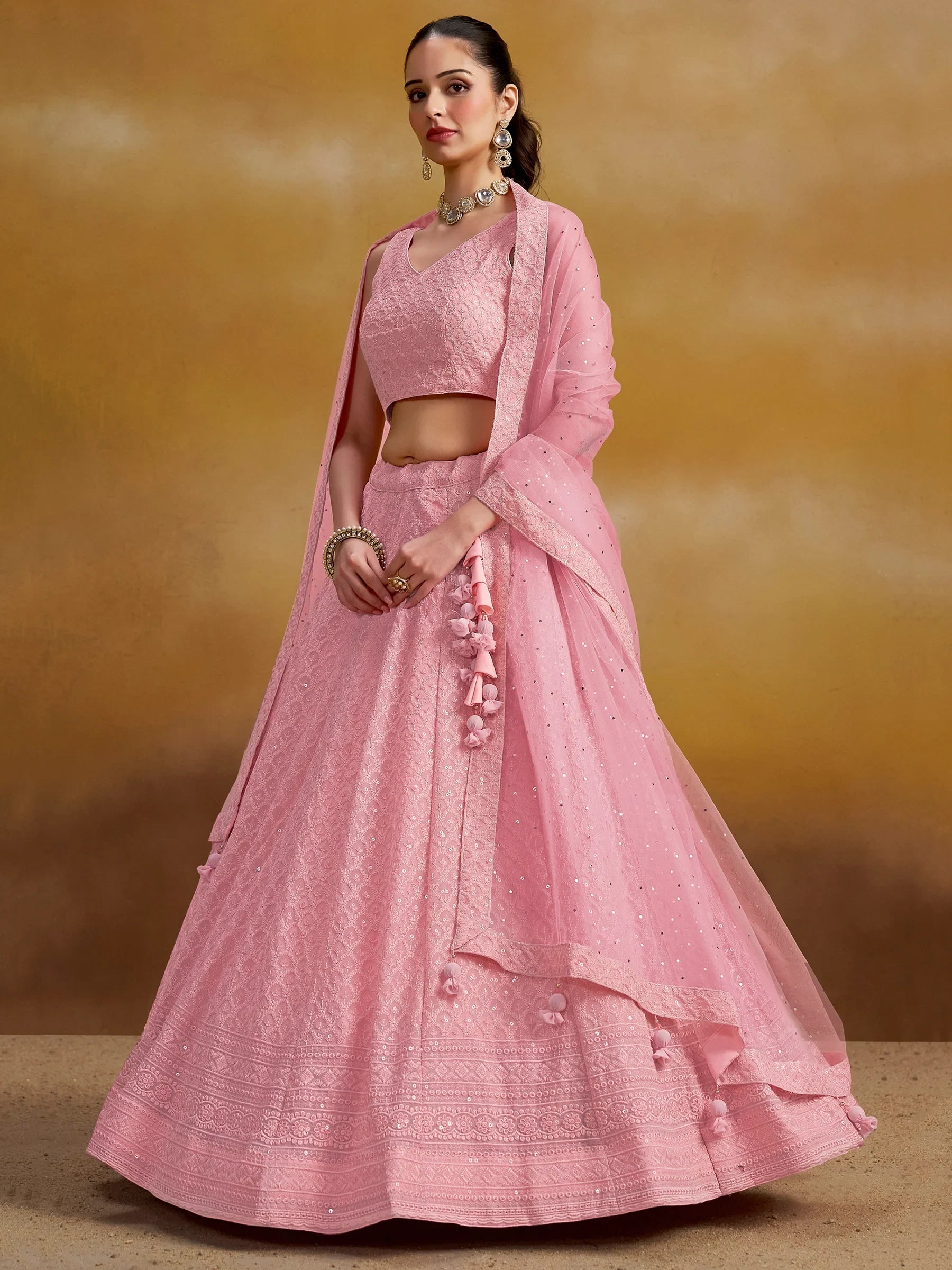 Precious Pink Sequins Georgette Festival Wear Lehenga Choli - Zeel Clothing