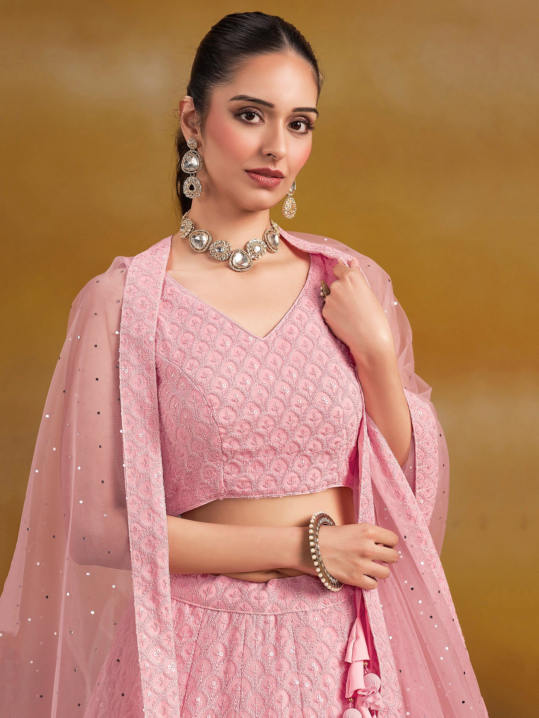 Precious Pink Sequins Georgette Festival Wear Lehenga Choli - Zeel Clothing
