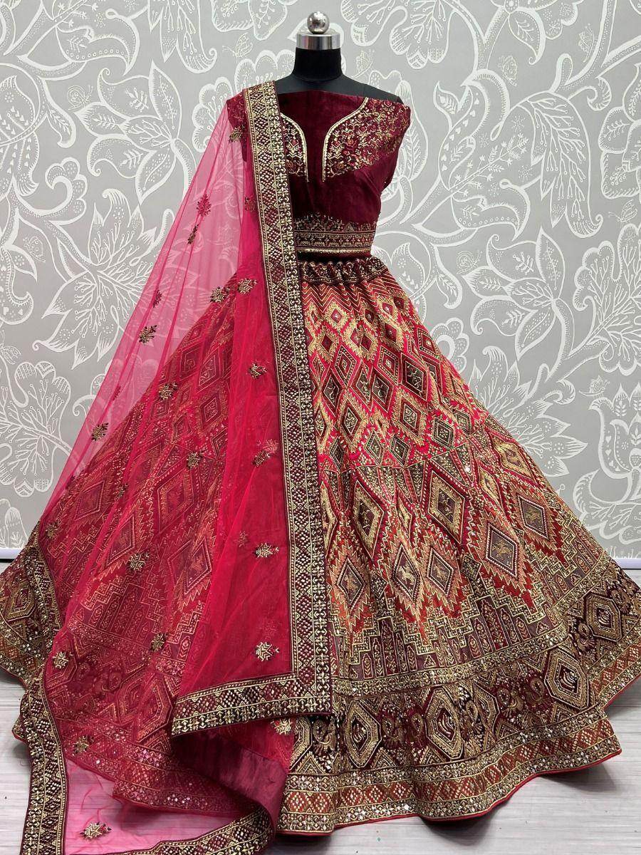 Precious Pink Thread Work Silk Bridal Wear Lehenga Choli With Dupatta - Zeel Clothing