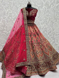 Precious Pink Thread Work Silk Bridal Wear Lehenga Choli With Dupatta - Zeel Clothing