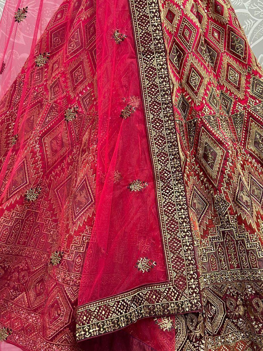 Precious Pink Thread Work Silk Bridal Wear Lehenga Choli With Dupatta - Zeel Clothing