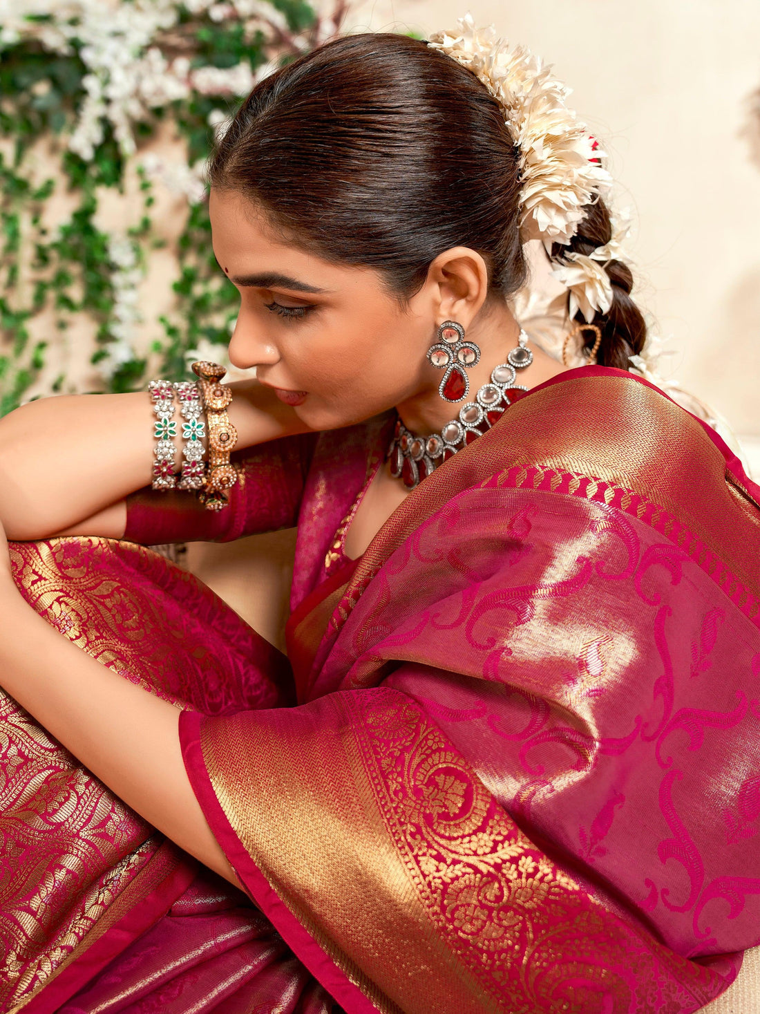 Precious Pink Zari Weaving Silk Festival Wear Saree With Blouse