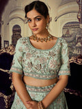 Precious Pista Green Embroidered Georgette Reception Lehenga Choli - Zeel Clothing