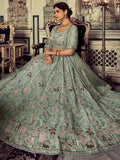 Precious Pista Green Embroidered Georgette Reception Lehenga Choli - Zeel Clothing