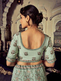 Precious Pista Green Embroidered Georgette Reception Lehenga Choli - Zeel Clothing