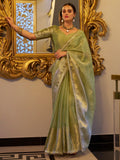 Precious Pista Green Zari Weaving Tissue Silk Event Wear Saree - Zeel Clothing