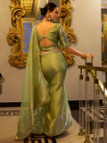 Precious Pista Green Zari Weaving Tissue Silk Event Wear Saree - Zeel Clothing