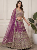 Precious Purple Embroidered Net Wedding Wear Lehenga Choli With Dupatta