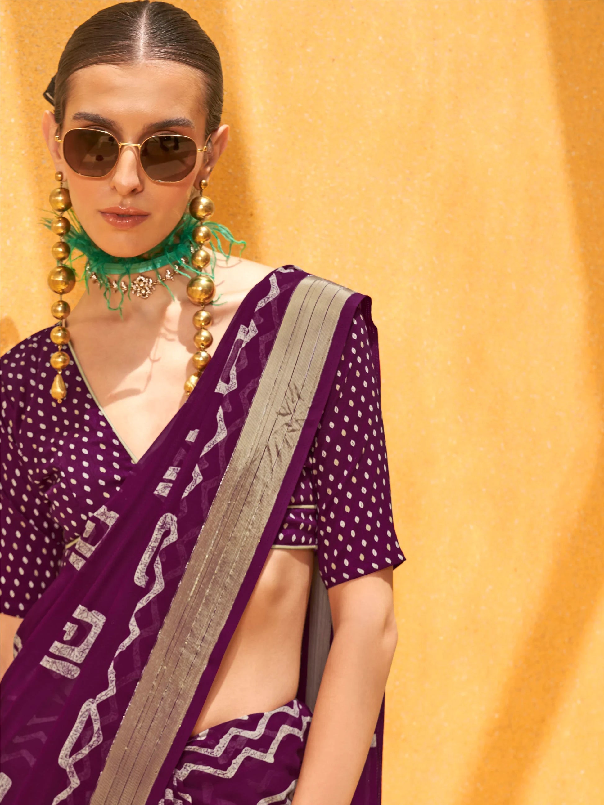 Precious Purple Foil Printed Georgette Function Wear Saree With Blouse - Zeel Clothing