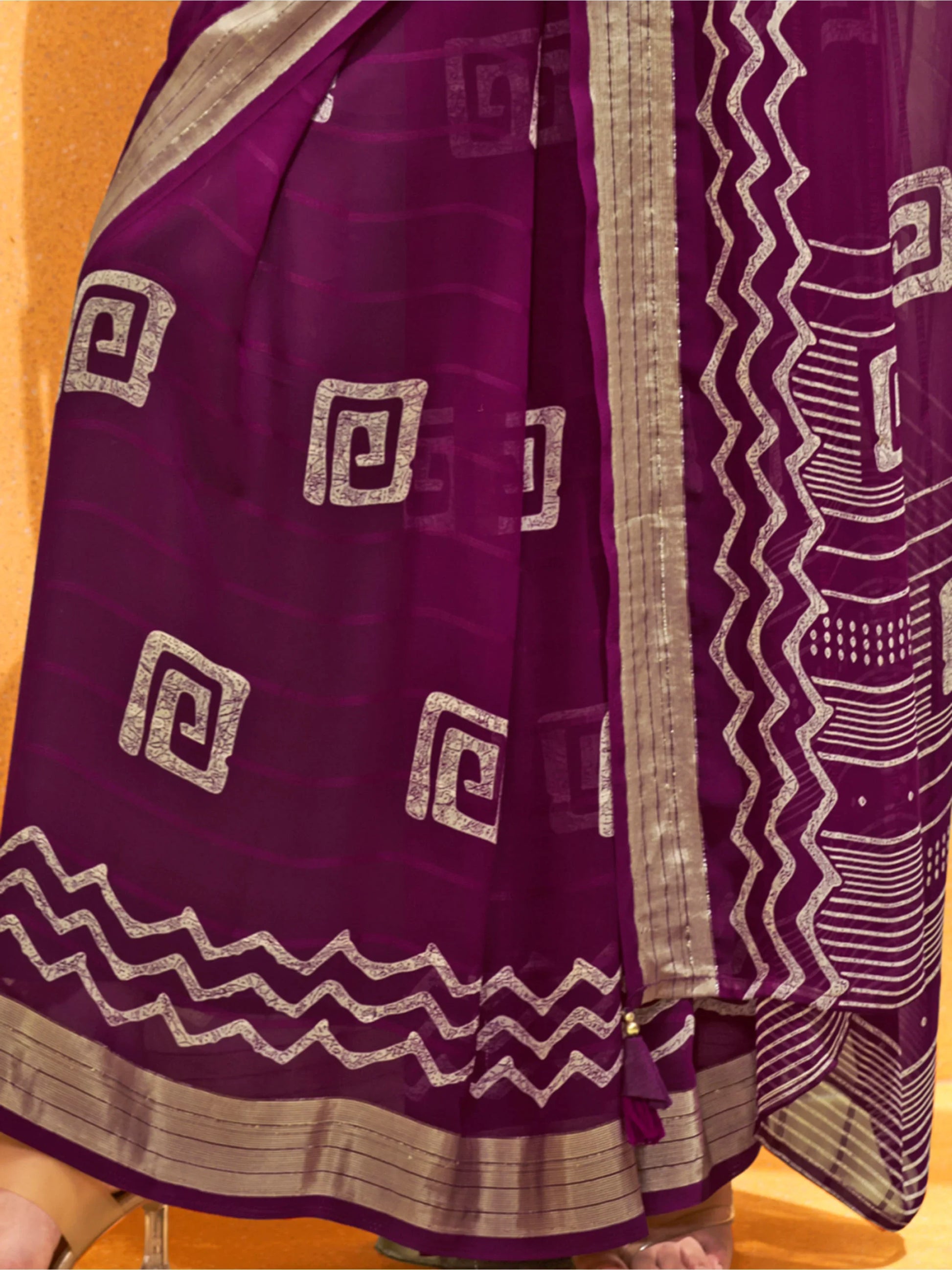 Precious Purple Foil Printed Georgette Function Wear Saree With Blouse - Zeel Clothing