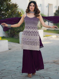 Precious Purple Sequins Work Georgette Festive Wear Sharara Suit - Zeel Clothing