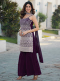 Precious Purple Sequins Work Georgette Festive Wear Sharara Suit - Zeel Clothing