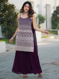 Precious Purple Sequins Work Georgette Festive Wear Sharara Suit - Zeel Clothing
