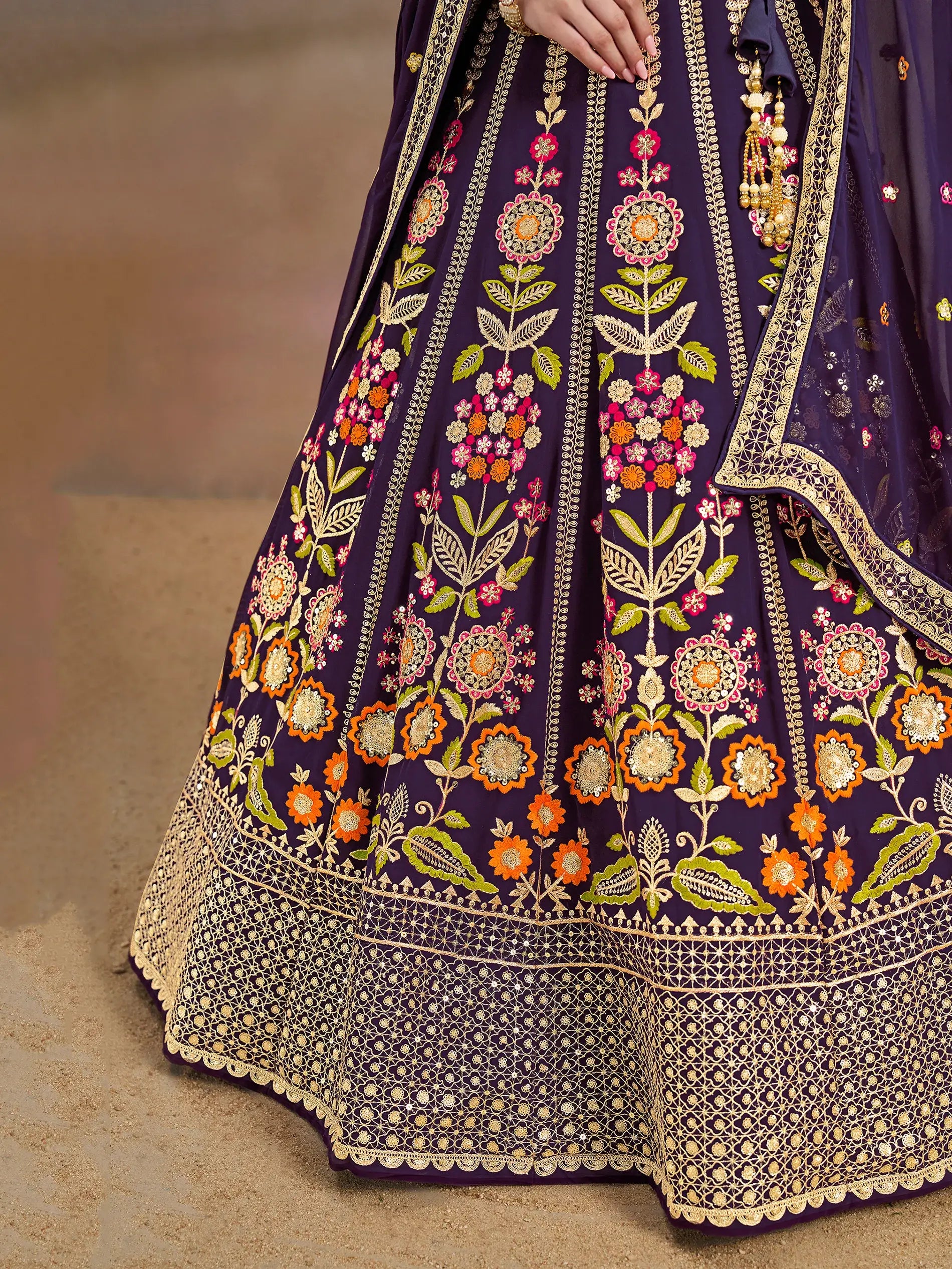 Precious Purple Thread Embroidered Georgette Bridesmaid Lehenga Choli - Zeel Clothing