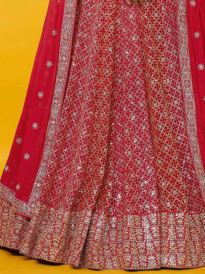 Precious Red Sequins Georgette Wedding Lehenga Choli With Dupatta - Zeel Clothing