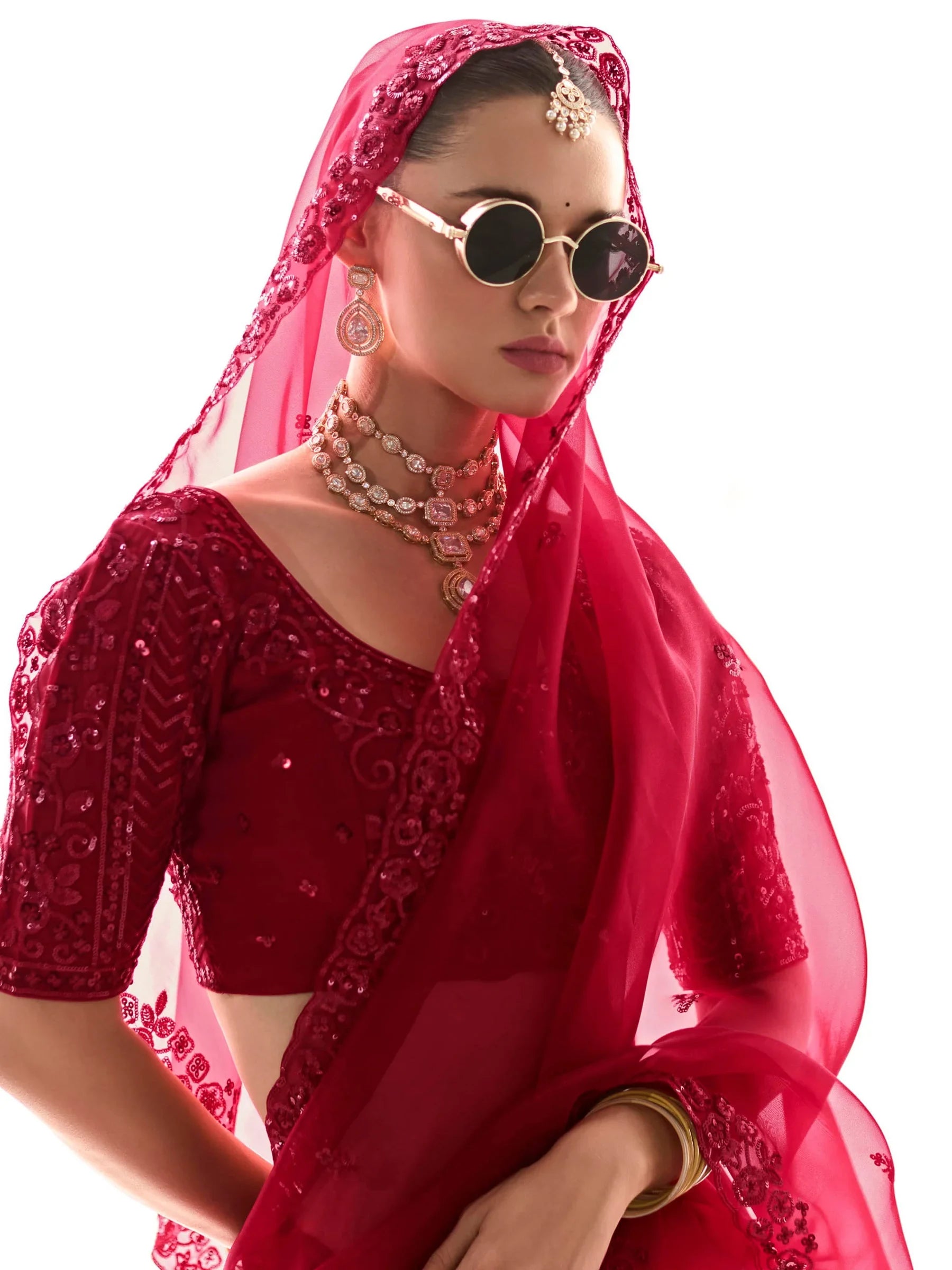 Precious Red Sequins Tissue Silk Party Wear Saree With Blouse - Zeel Clothing