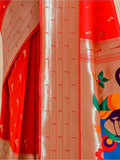 Precious Red Zari Weaving Paithani Silk Wedding Wear Saree - Zeel Clothing