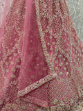 Precious Rose Pink Zircon Work Net Bridesmaid Lehenga Choli With Dupatta - Zeel Clothing