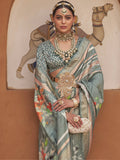 Precious Sage Green Floral Printed Silk Designer Saree With Blouse - Zeel Clothing